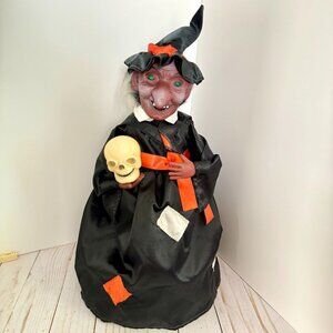Vintage Animated Scary Halloween Witch 15" Holding Skull Witch Talks Eyes Glow